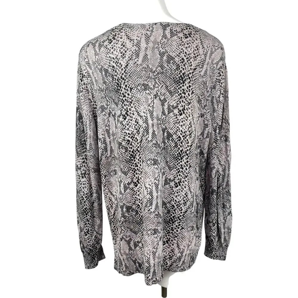 Michael Kors Snakeskin Print Tunic Knit Sweater Women's XL Beige Black V-Neck